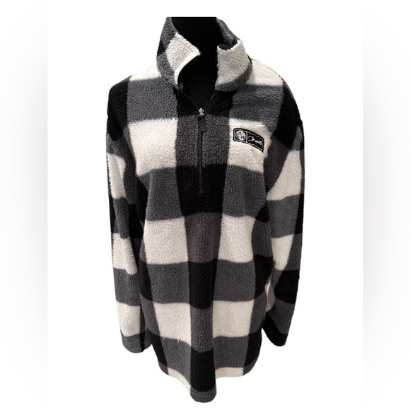 Fleece pullovr Corvette- Plaid Zip-Up Sweater in Black and White - Picture 1 of 4